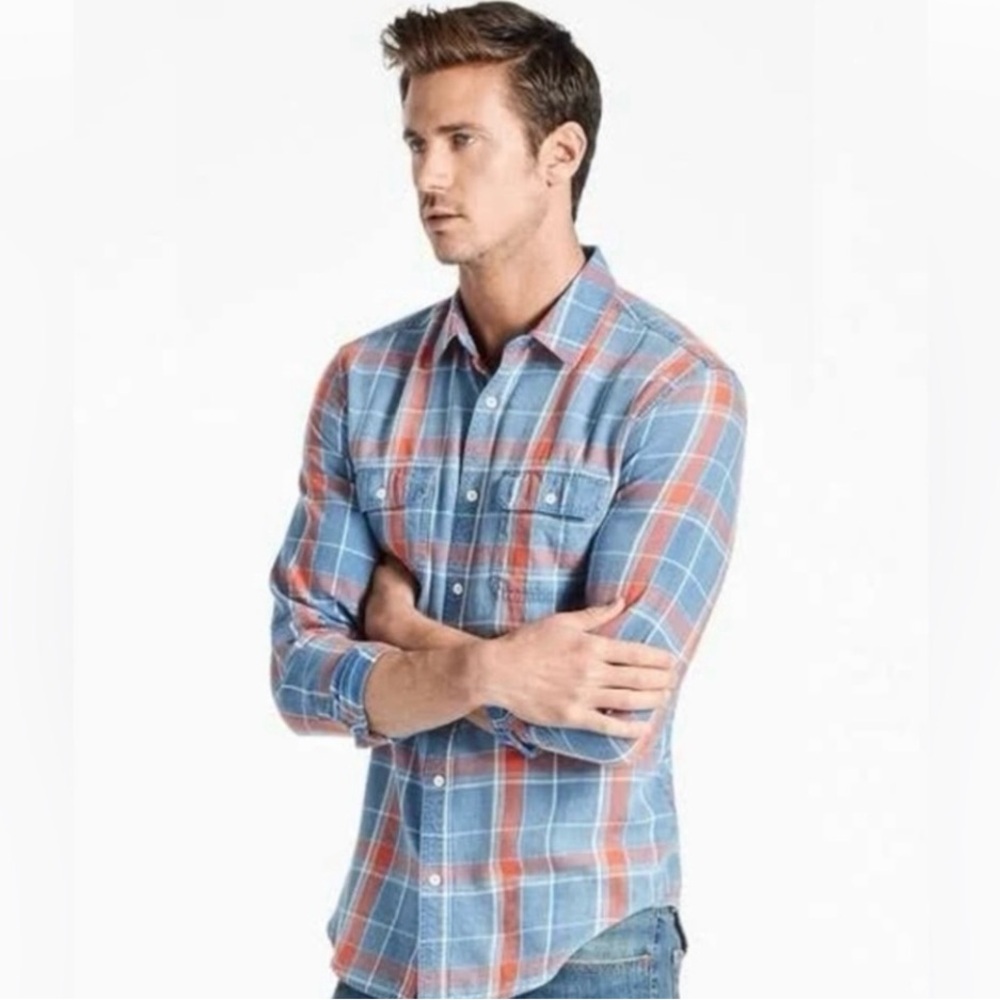 Lucky Brand Blue and Orange Plaid Shirt